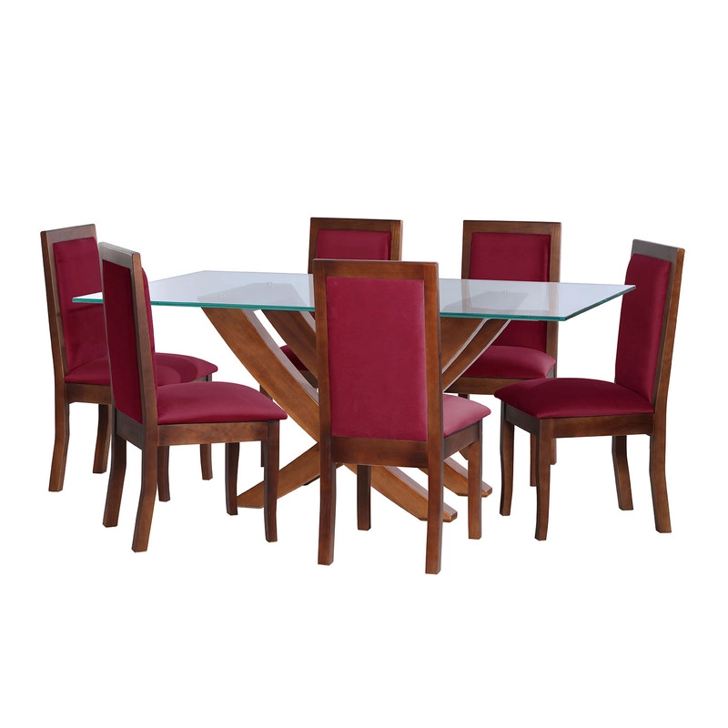 JUEGO DE COMEDOR ALICANTE 6 SILLAS GIRONA TELA VELVET BURDEO - 1