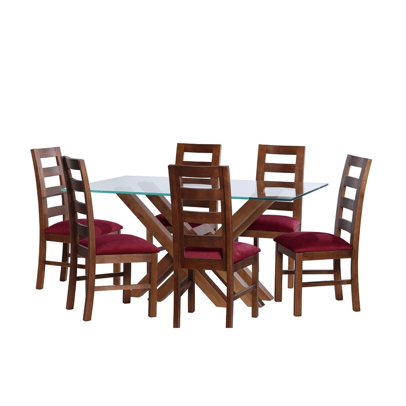 JUEGO DE COMEDOR MERIDA 6 SILLAS GRANADA  TELA VELVET BURDEO - 1