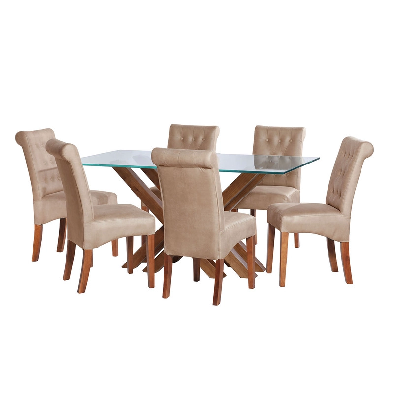 JUEGO DE COMEDOR MERIDA 6 SILLAS OVIEDO CUERO KENTUCKY  BEIGE - 1