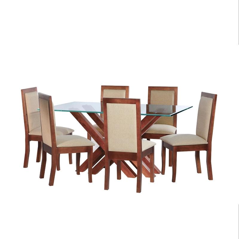 JUEGO DE COMEDOR MERIDA 6 SILLAS GIRONA LINO NATURAL - 1