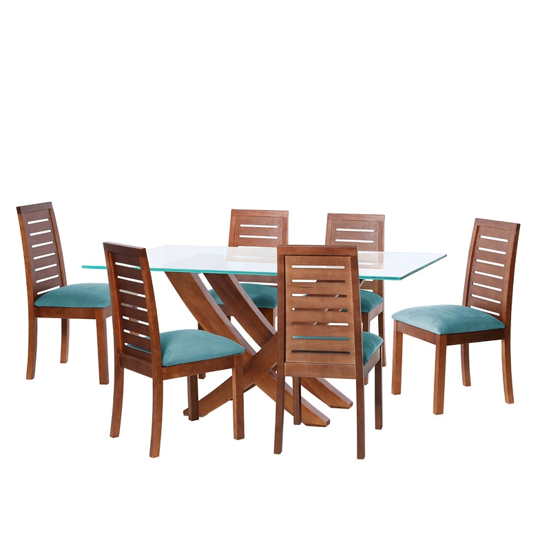 JUEGO DE COMEDOR ALICANTE 6 SILLAS TENERIFE TELA VELVET TURQUESA - 1