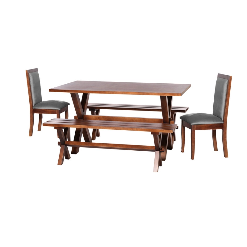 JUEGO DE COMEDOR SEVILLA 2 SILLAS GIRONA + 2 BANCAS TELA VELVET GRIS - 1