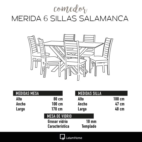 JUEGO DE COMEDOR MERIDA 6 SILLAS SALAMANCA LINO NATURAL - 6