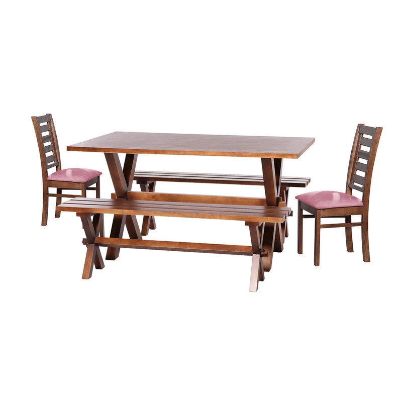 JUEGO DE COMEDOR SEVILLA 2 SILLAS MURCIA + 2 BANCAS TELA VELVET PALO ROSA - 1