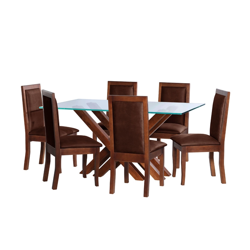 JUEGO DE COMEDOR MERIDA 6 SILLAS GIRONA CUERO KENTUCKY CAFE MORO - 1