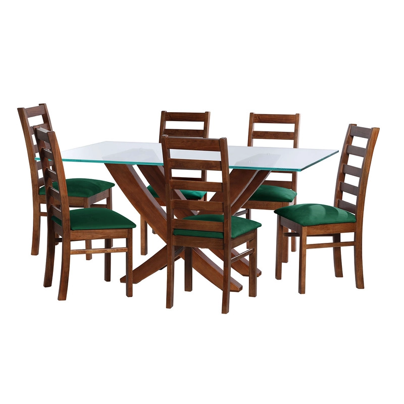 JUEGO DE COMEDOR ALICANTE 6 SILLAS BURGOS TELA VELVET VERDE - 1