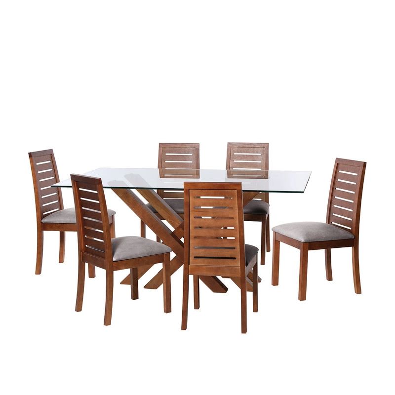 JUEGO DE COMEDOR MERIDA 6 SILLAS TENERIFE CUERO KENTUCKY GRIS - 1
