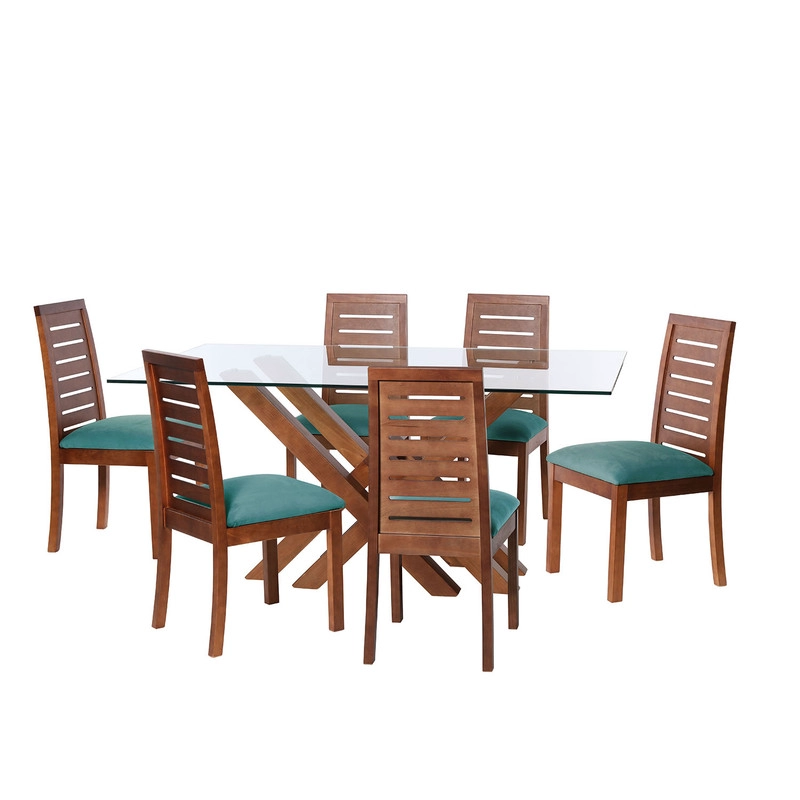 JUEGO DE COMEDOR MERIDA 6 SILLAS TENERIFE TELA VELVET TURQUESA - 1