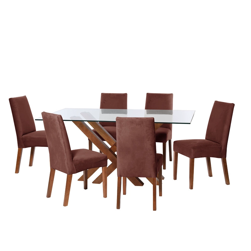 JUEGO DE COMEDOR MERIDA 6 SILLAS CADIZ TELA VELVET CHOCOLATE - 1