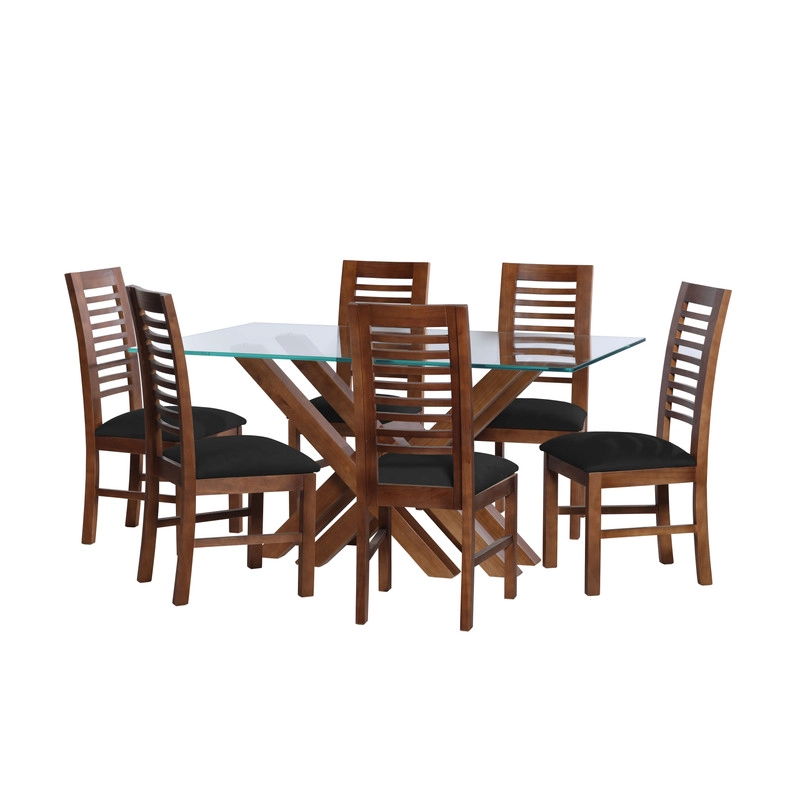 JUEGO DE COMEDOR MERIDA 6 SILLAS SALAMANCA TELA VELVET NEGRO - 1