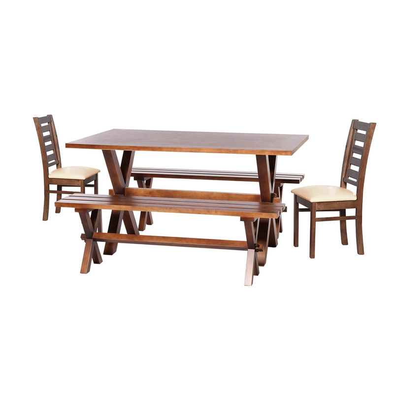 JUEGO DE COMEDOR SEVILLA 2 SILLAS MURCIA + 2 BANCAS PU BEIGE - 1