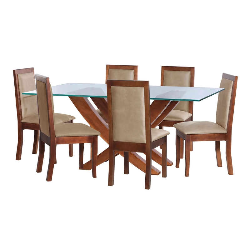 JUEGO DE COMEDOR ALICANTE 6 SILLAS GIRONA CUERO KENTUCKY  BEIGE - 1