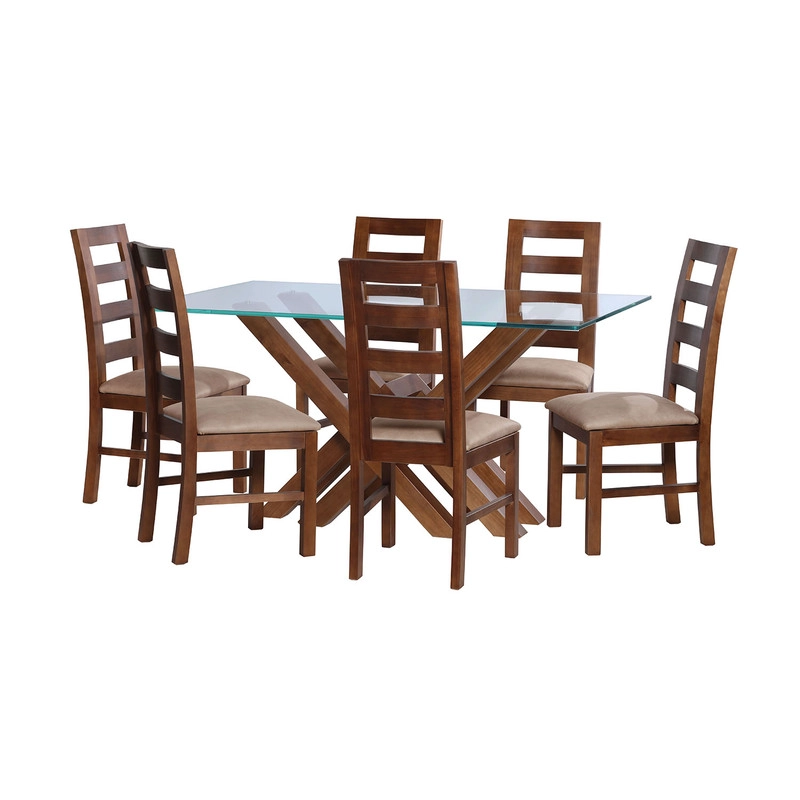 JUEGO DE COMEDOR MERIDA 6 SILLAS GRANADA CUERO KENTUCKY  BEIGE - 1