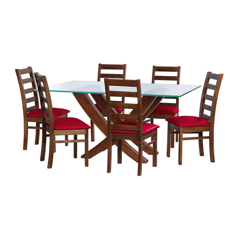 JUEGO DE COMEDOR ALICANTE 6 SILLAS BURGOS PU ROJO - 1