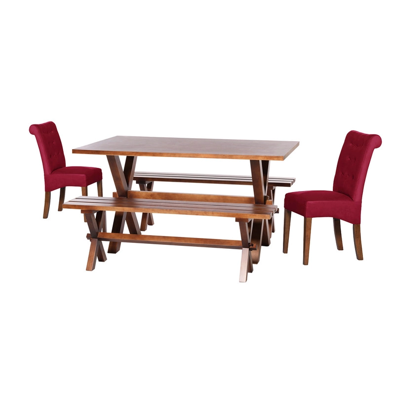 JUEGO DE COMEDOR SEVILLA 2 SILLAS OVIEDO + 2 BANCAS TELA VELVET BURDEO - 1