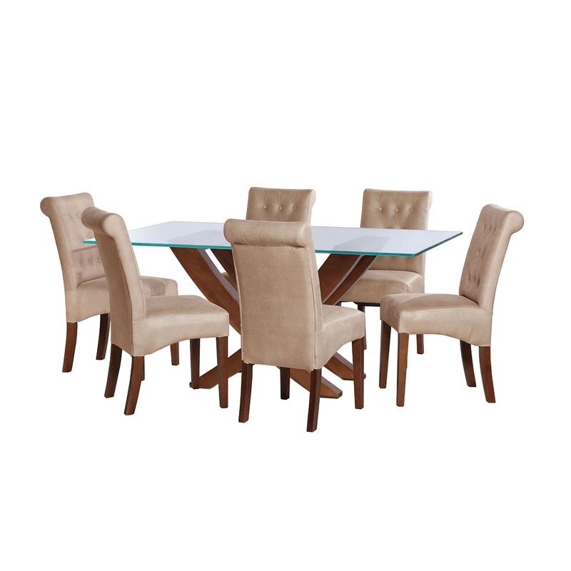JUEGO DE COMEDOR ALICANTE 6 SILLAS OVIEDO CUERO KENTUCKY  BEIGE - 1