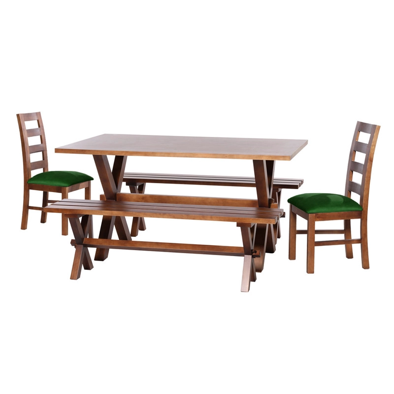 JUEGO DE COMEDOR SEVILLA 2 SILLAS GRANADA + 2 BANCAS TELA VELVET VERDE - 1