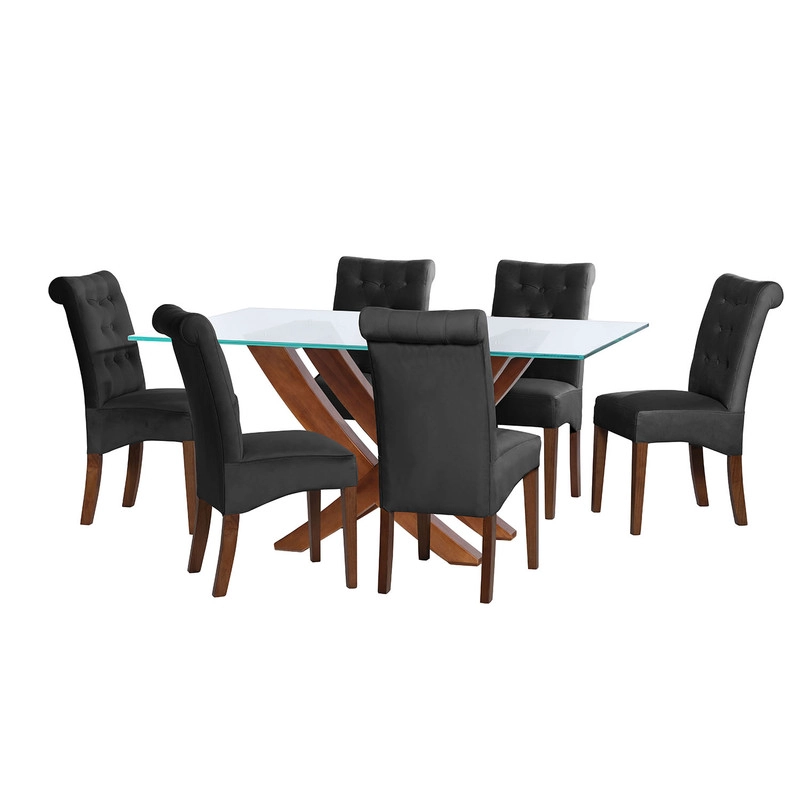 JUEGO DE COMEDOR ALICANTE 6 SILLAS OVIEDO TELA VELVET NEGRO - 1