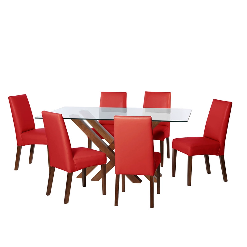 JUEGO DE COMEDOR MERIDA 6 SILLAS CADIZ PU ROJO - 1
