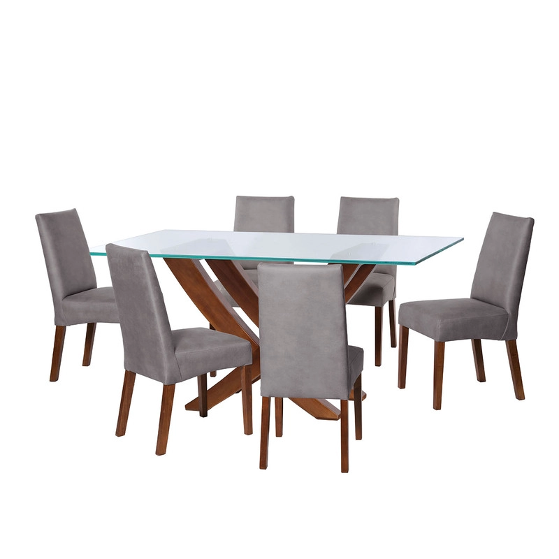 JUEGO DE COMEDOR ALICANTE 6 SILLAS CADIZ CUERO KENTUCKY GRIS - 1