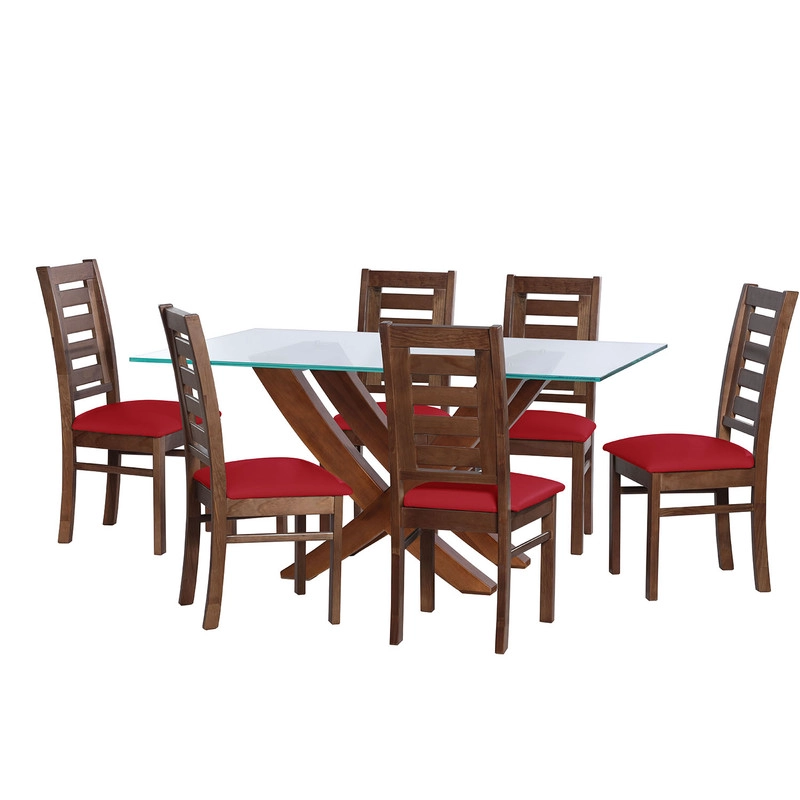 JUEGO DE COMEDOR ALICANTE 6 SILLAS MURCIA PU ROJO - 1