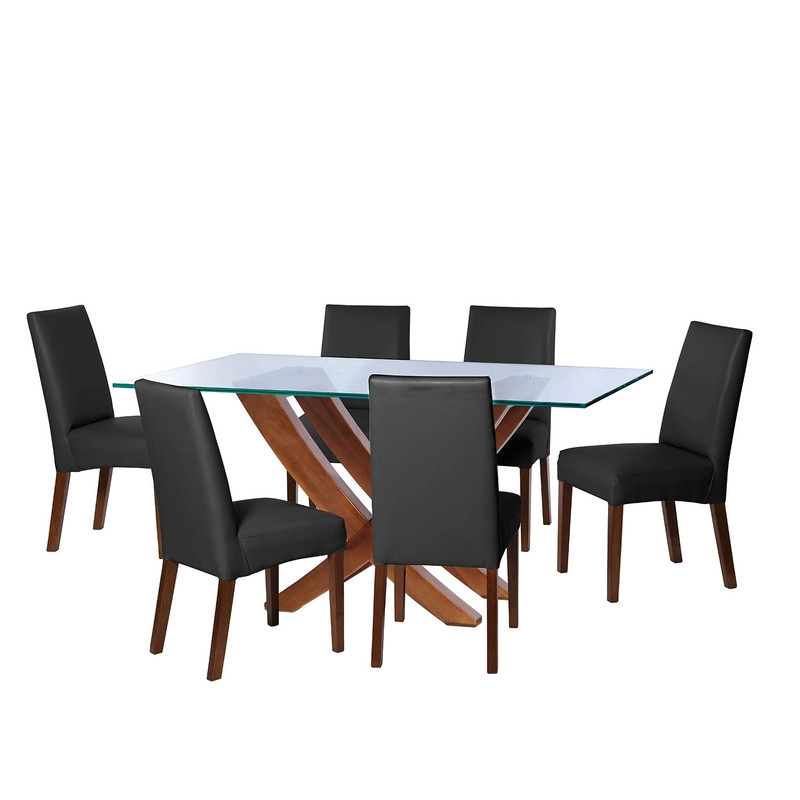 JUEGO DE COMEDOR ALICANTE 6 SILLAS CADIZ PU NEGRO - 1