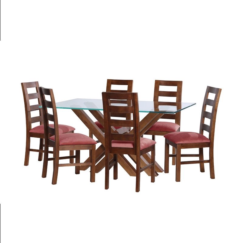 JUEGO DE COMEDOR MERIDA 6 SILLAS GRANADA  TELA VELVET PALO ROSA - 1