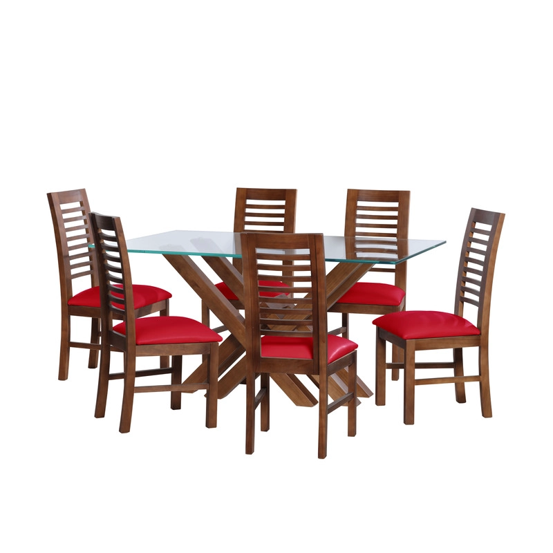 JUEGO DE COMEDOR MERIDA 6 SILLAS SALAMANCA PU ROJO - 1
