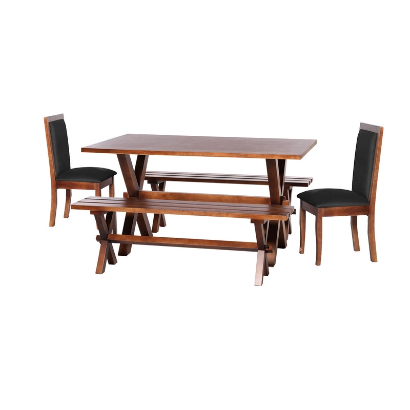 JUEGO DE COMEDOR SEVILLA 2 SILLAS GIRONA + 2 BANCAS TELA VELVET NEGRO - 1
