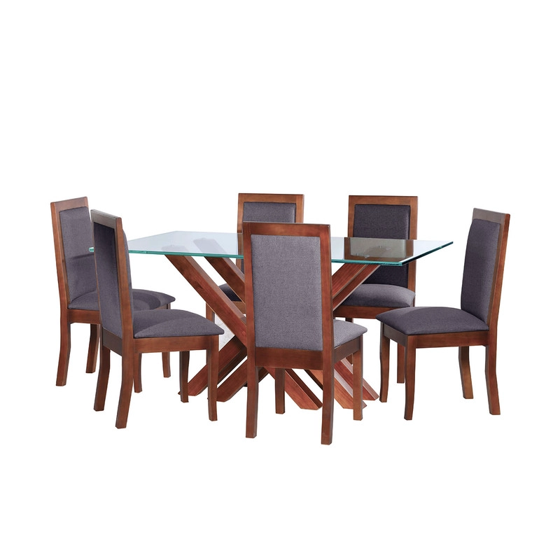 JUEGO DE COMEDOR MERIDA 6 SILLAS GIRONA LINO GRIS OSCURO - 1
