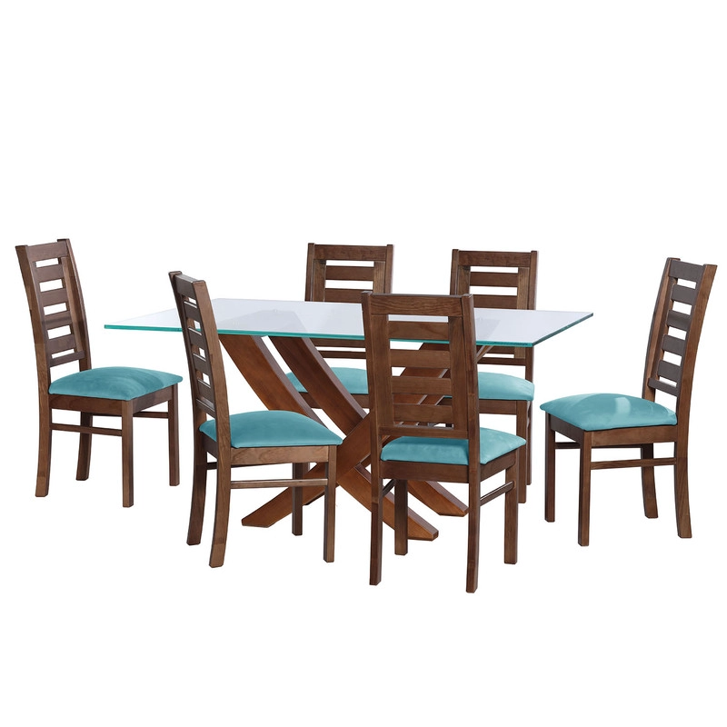 JUEGO DE COMEDOR ALICANTE 6 SILLAS MURCIA TELA VELVET TURQUESA - 1