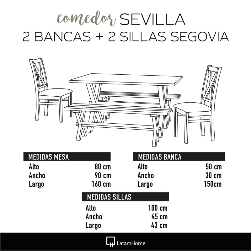 JUEGO DE COMEDOR SEVILLA 2 SILLAS SEGOVIA + 2 BANCAS TELA VELVET VERDE - 6