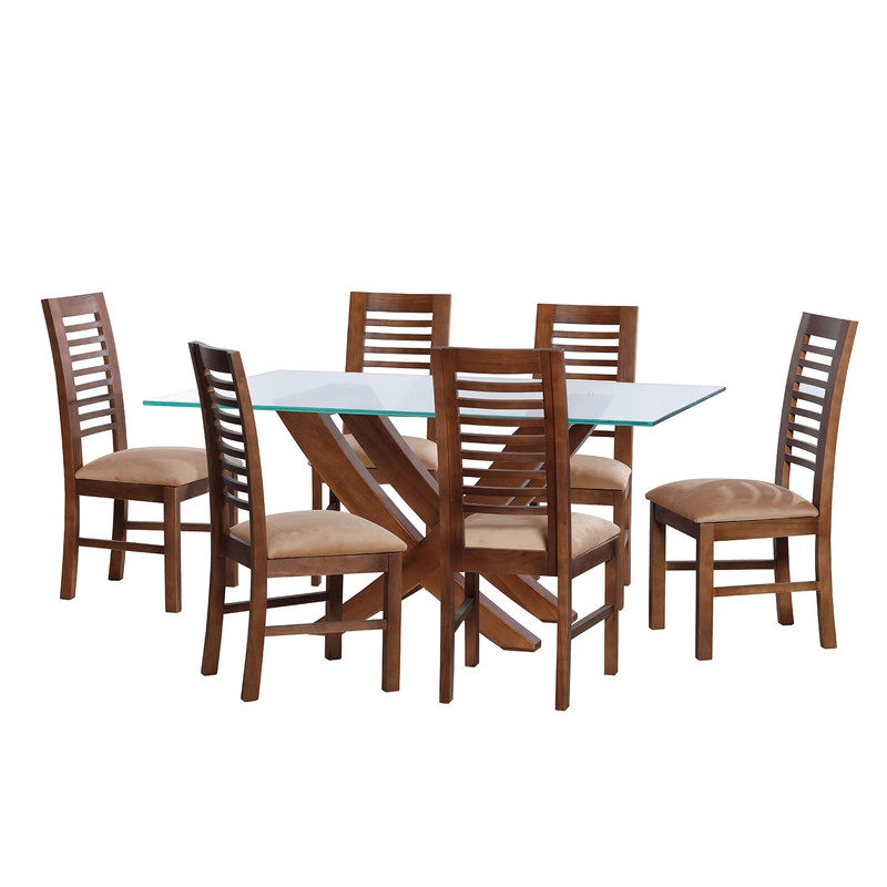 JUEGO DE COMEDOR ALICANTE 6 SILLAS SALAMANCA TELA VELVET BEIGE - 1