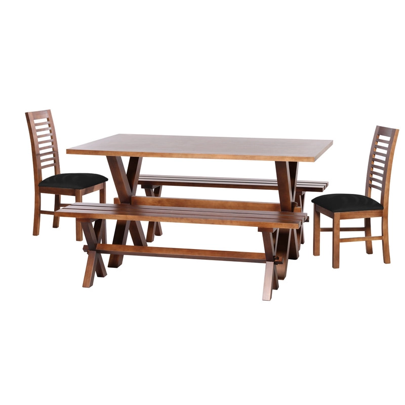 JUEGO DE COMEDOR SEVILLA 2 SILLAS SALAMANCA + 2 BANCAS TELA VELVET NEGRO - 1