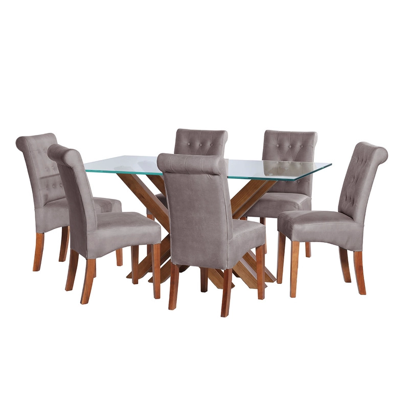 JUEGO DE COMEDOR MERIDA 6 SILLAS OVIEDO CUERO KENTUCKY GRIS - 1