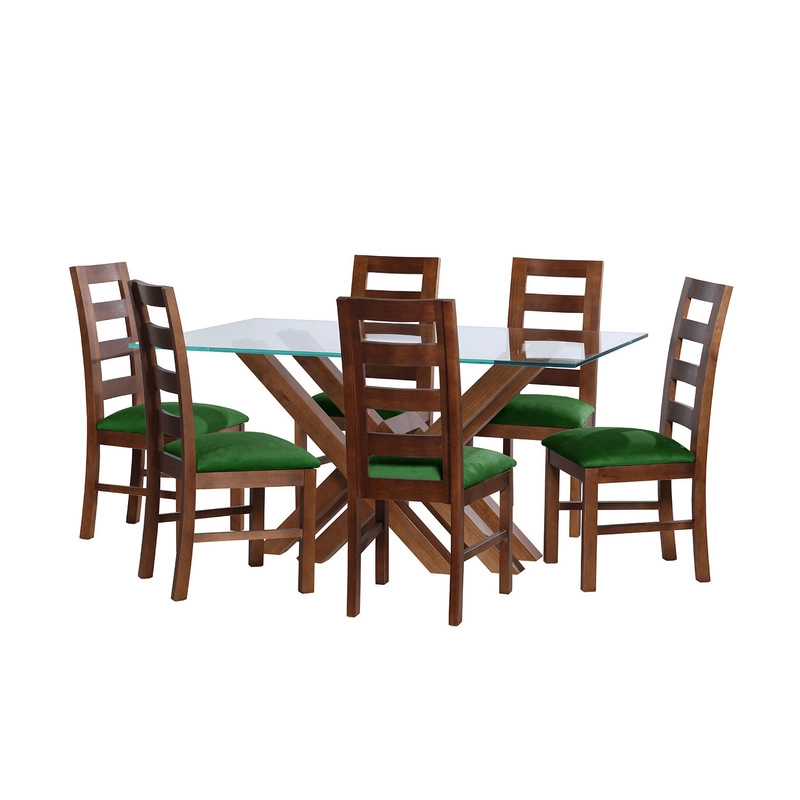 JUEGO DE COMEDOR MERIDA 6 SILLAS GRANADA  TELA VELVET VERDE - 1