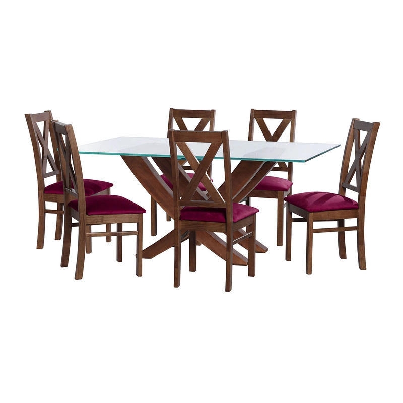 JUEGO DE COMEDOR ALICANTE 6 SILLAS SEGOVIA TELA VELVET BURDEO - 1