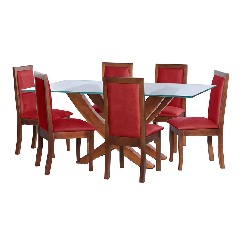 JUEGO DE COMEDOR ALICANTE 6 SILLAS GIRONA CUERO KENTUCKY ROJO - 1