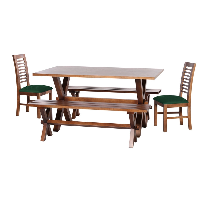 JUEGO DE COMEDOR SEVILLA 2 SILLAS SALAMANCA + 2 BANCAS TELA VELVET VERDE - 1