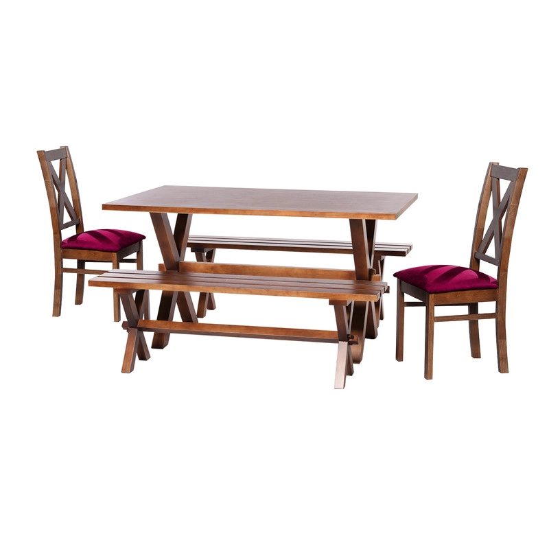 JUEGO DE COMEDOR SEVILLA 2 SILLAS SEGOVIA + 2 BANCAS TELA VELVET BURDEO - 1