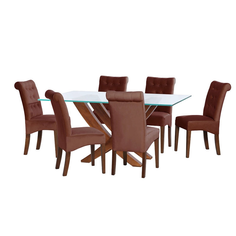 JUEGO DE COMEDOR ALICANTE 6 SILLAS OVIEDO TELA VELVET CHOCOLATE - 1