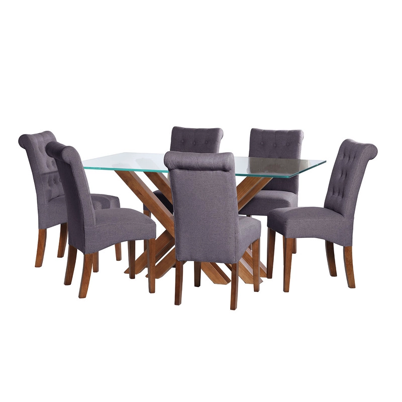 JUEGO DE COMEDOR MERIDA 6 SILLAS OVIEDO LINO GRIS OSCURO - 1