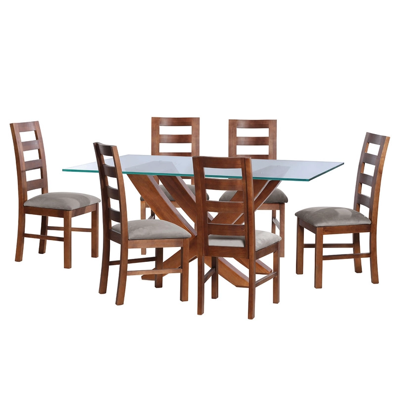 JUEGO DE COMEDOR ALICANTE 6 SILLAS GRANADA  TELA VELVET GRIS - 1