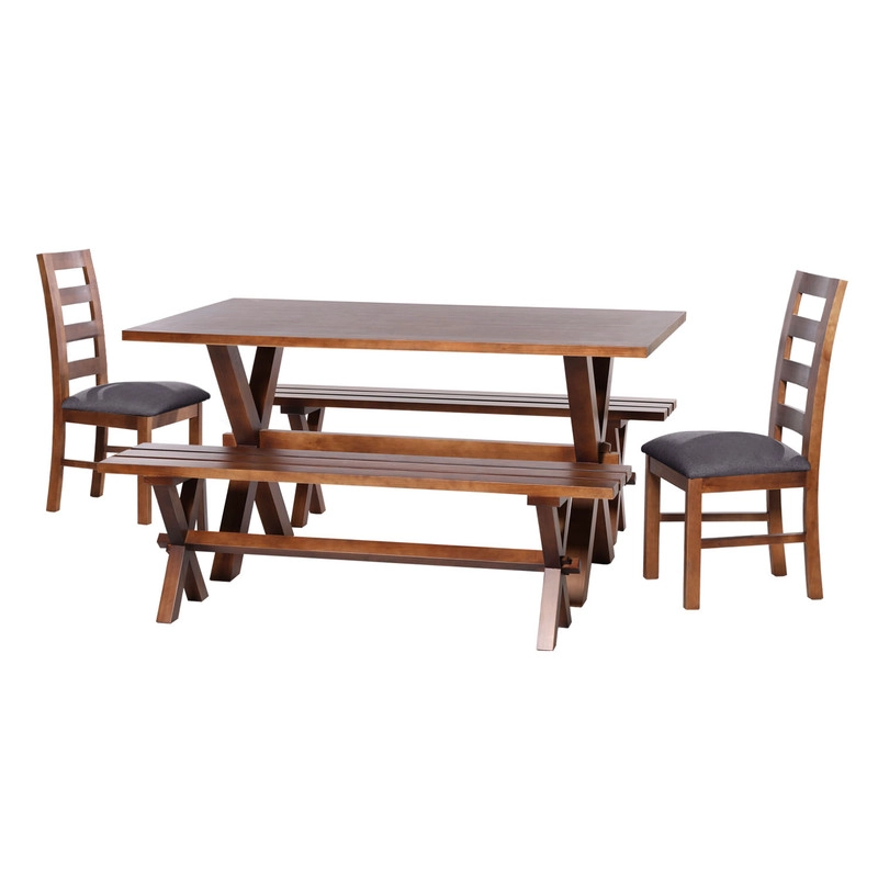 JUEGO DE COMEDOR SEVILLA 2 SILLAS GRANADA + 2 BANCAS TELA LINO GRIS OSCURO - 1