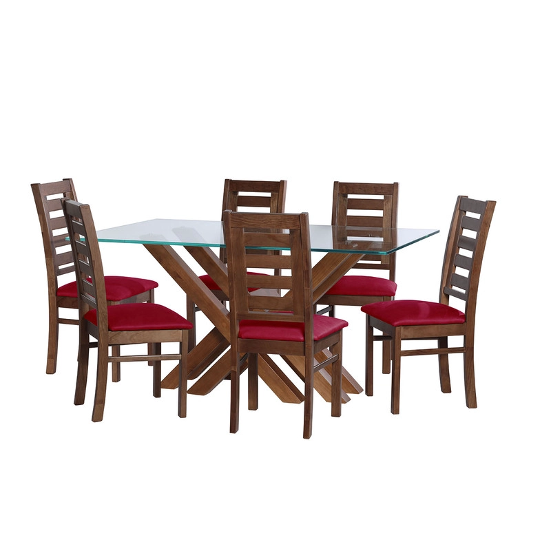 JUEGO DE COMEDOR MERIDA 6 SILLAS MURCIA CUERO KENTUCKY ROJO - 1