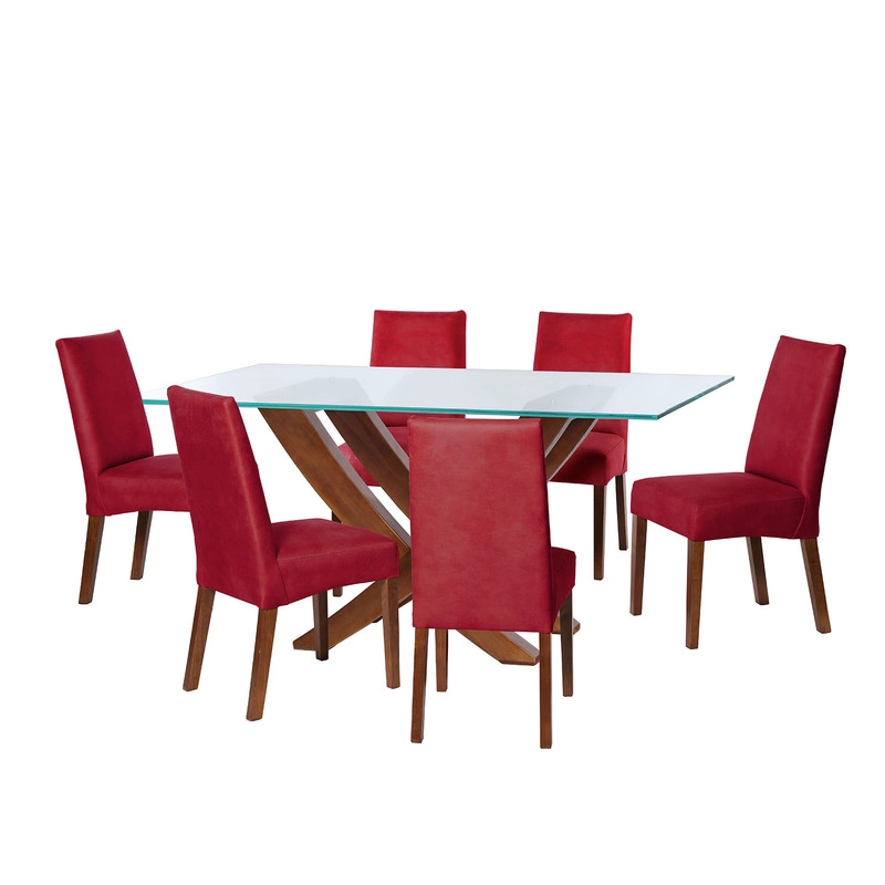 JUEGO DE COMEDOR ALICANTE 6 SILLAS CADIZ CUERO KENTUCKY ROJO - 1