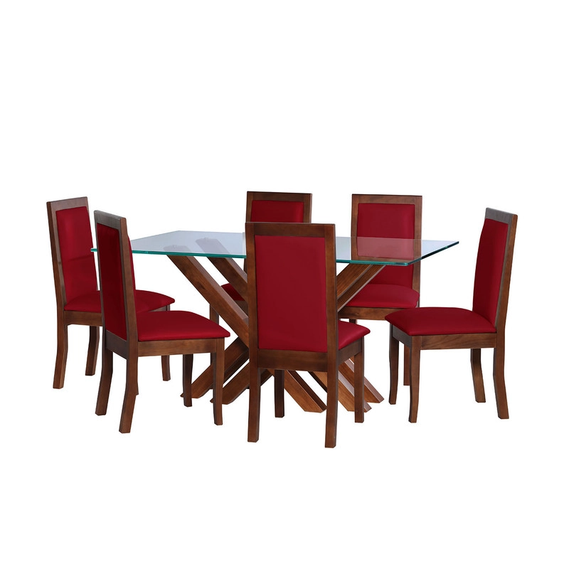 JUEGO DE COMEDOR MERIDA 6 SILLAS GIRONA PU ROJO - 1