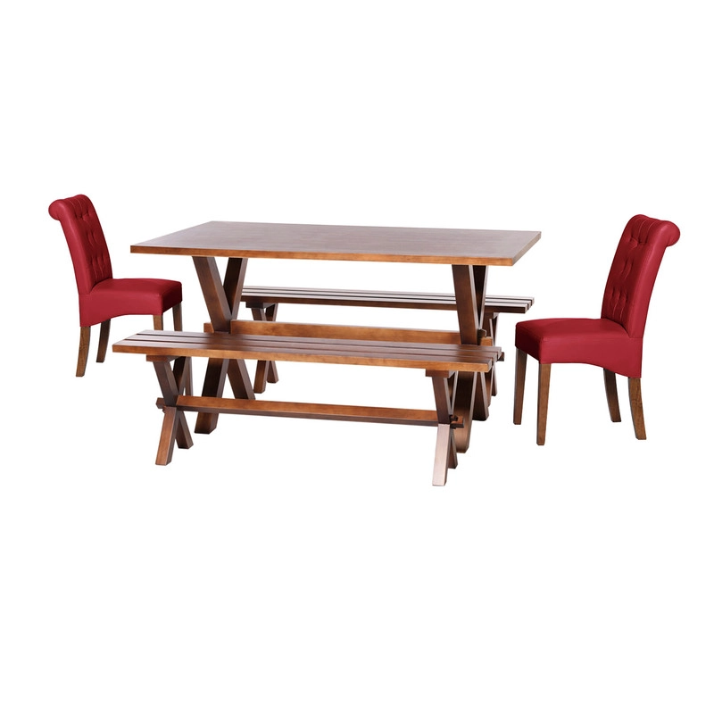 JUEGO DE COMEDOR SEVILLA 2 SILLAS OVIEDO + 2 BANCAS PU ROJO - 1