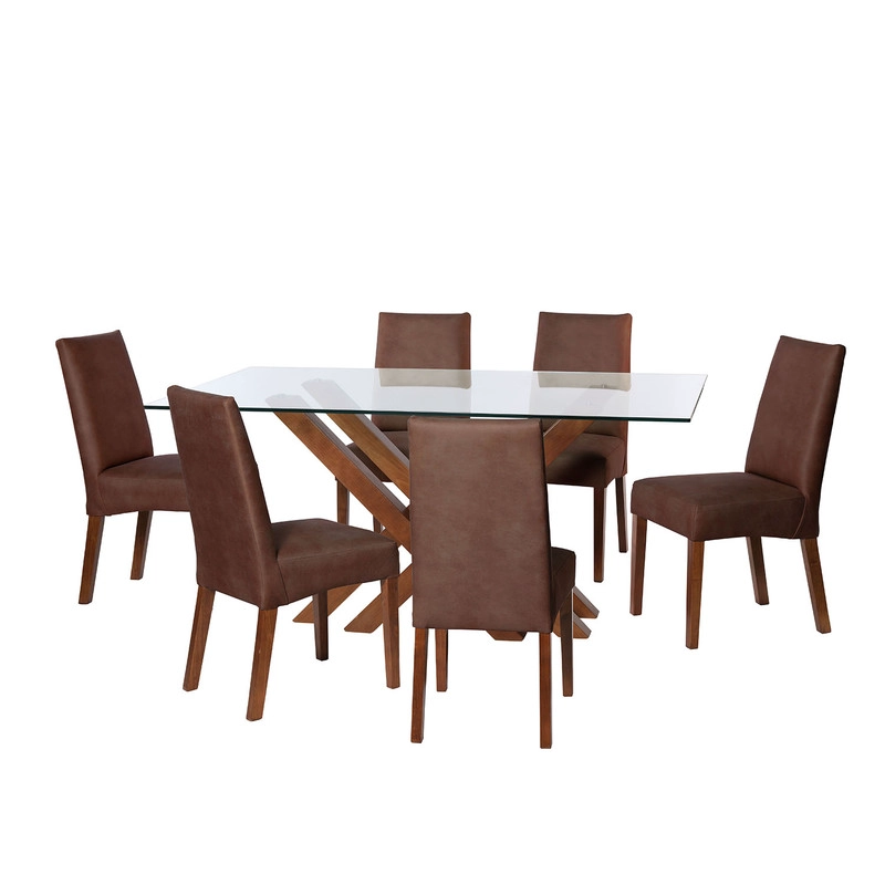 JUEGO DE COMEDOR MERIDA 6 SILLAS CADIZ CUERO KENTUCKY CAFE MORO - 1
