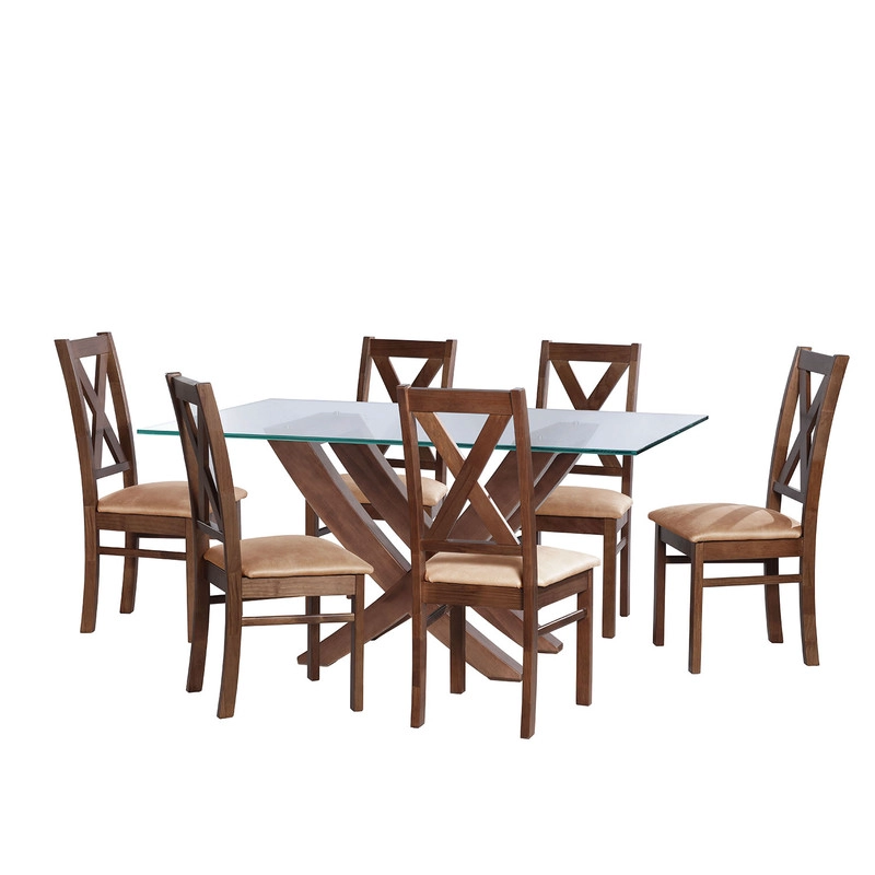 JUEGO DE COMEDOR ALICANTE 6 SILLAS SEGOVIA CUERO KENTUCKY  BEIGE - 1